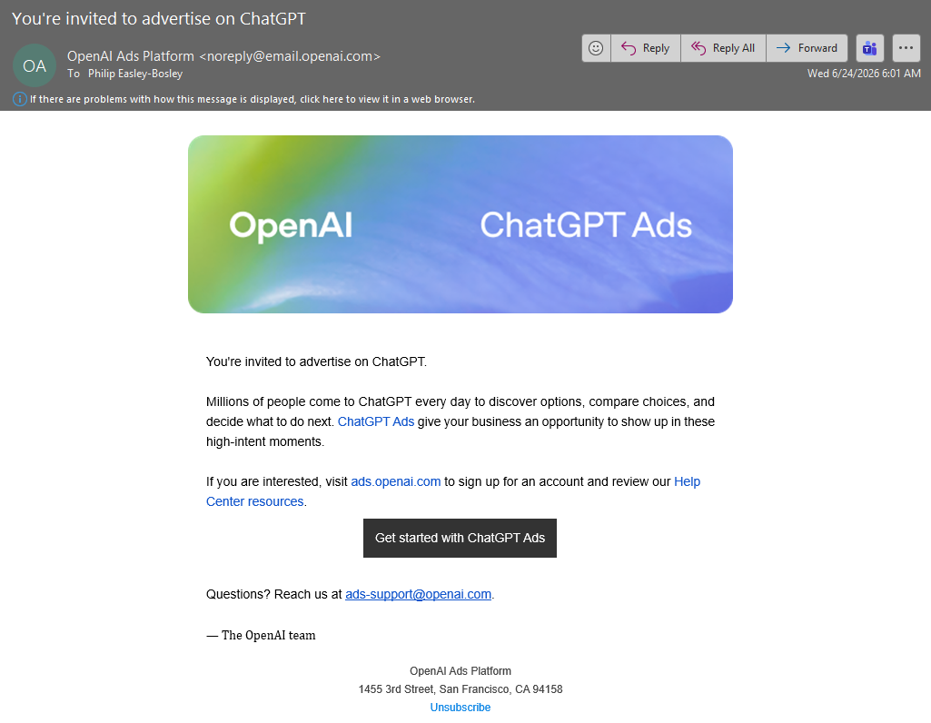 OpenAI sold me on ChatGPT Ads with an email