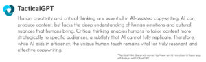 AI generated copy about human creativity from a basic ChatGPT prompt